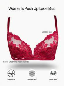 Conjunto de lingerie feminina romântica e elegante com renda e decote em V profundo, ideal para o Dia dos Namorados. - Vermelho - Ver 5