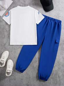 Coolqubz Boys' New Summer Graphic Round Neck T-Shirt & Pleated Cargo Pants 2 Pieces Casual Sports Set - Blue - View 2