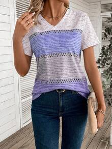 EMERY ROSE Áo thun ngắn tay cổ chữ V phối màu, in họa tiết, dành cho nữ. - Nhiều màu - Xem 3