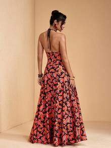 JIAN LASALA Vestido largo de verano casual para vacaciones con cuello halter, espalda descubierta y escote en V profundo sin mangas para mujer - Multicolor - Ver 2