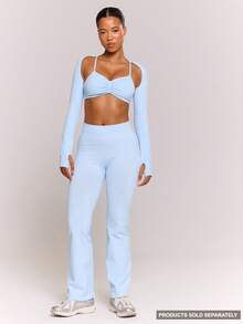 Musera Sport 无缝罗纹腰带喇叭瑜伽裤 Only Active Co-Ord 运动健身健身房普拉提日常休闲烟晶色夏季 - 霧霾藍 - 查看 1