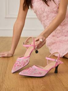 CUCCOO HITCHD Escarpins à bout pointu pour femmes avec strass et talon aiguille, chaussures élégantes et décontractées minimalistes et confortables, à enfiler, pour mariage, travail, rendez-vous, occasions formelles - Rose bonbon - Voir 6