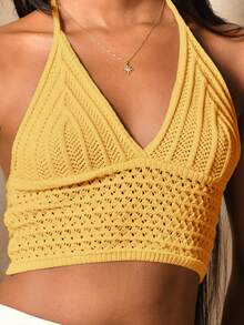 Mima John 系腰柔软针织上衣，适合音乐节和海滩 - 黃色 - 查看 3