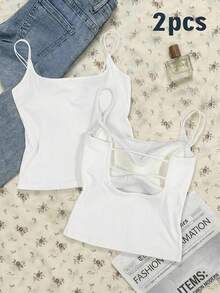 Tseoso Bộ 2 áo hai dây nữ gân sọc có đệm ngực tích hợp (2 chiếc màu trắng) - Áo tank top đa năng thoải mái cho mùa hè và mọi mùa, kiểu dáng nữ tính, mềm mại và thanh lịch phù hợp cho ở nhà, đi học, chơi thể thao, tập gym, dạo phố và lễ hội âm nhạc. - màu đen - Xem 2