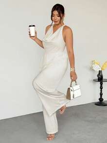 Firerie Elegant Modern Commute Romantic Date Sexy Party Beach Vacation Halter Deep V Backless Waist Cinched White Wide Leg Pants, Suitable For Festival, Valentine's Day, Wedding Season, Music Festival - White - View 4