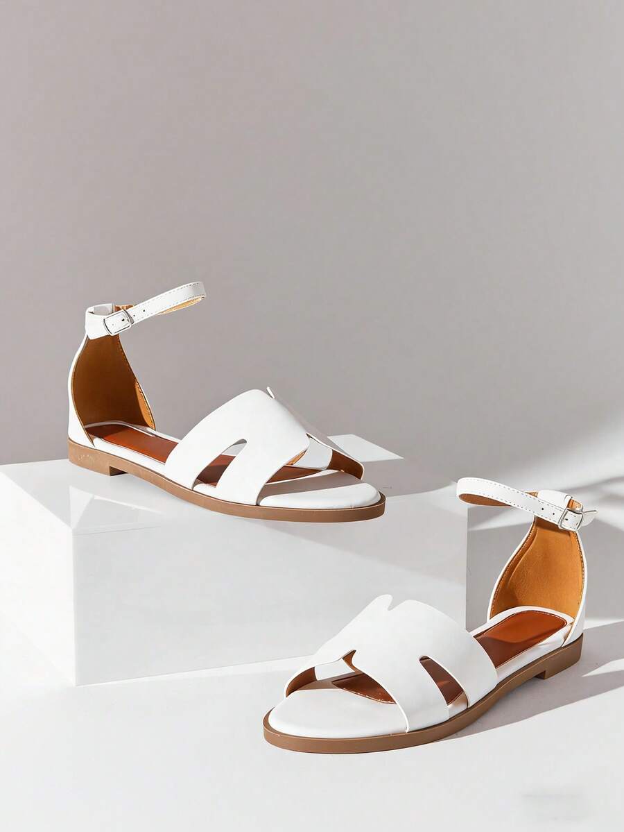 SHUZIA Women's H Toe Band Ankle Strapped Casual Flat Sandals - White - View 1