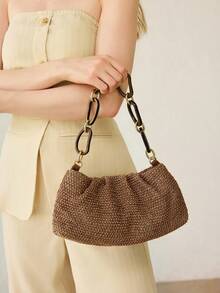 MOTF PREMIUM Túi xách cầm tay bằng da PU cao cấp có dây đeo vai. - Kaki sâu - Xem 9