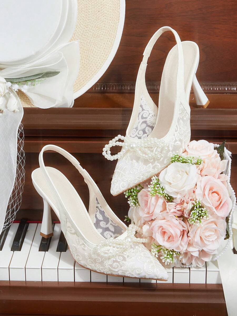 CUCCOO HITCHD Women Shoes Autumn New Pointed Butterfly Pearl Beautiful Wedding Dress Casual High-Heeled Shoes - White - View 1