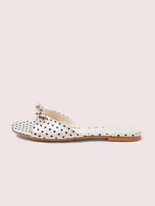 CUCCOO DOLLMOD Ladies Beige Polka Dot Comfortable Flat Sandals, Sweet Style Bow Flat Sandals - Off-white - View 2