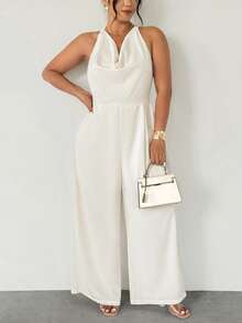 Firerie Elegant Modern Commute Romantic Date Sexy Party Beach Vacation Halter Deep V Backless Waist Cinched White Wide Leg Pants, Suitable For Festival, Valentine's Day, Wedding Season, Music Festival - White - View 6