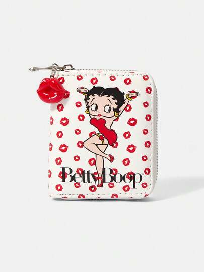Betty Boop x SHEIN محفظة قصيرة أنيقة مطبوع عليها طبعة شفاه حمراء