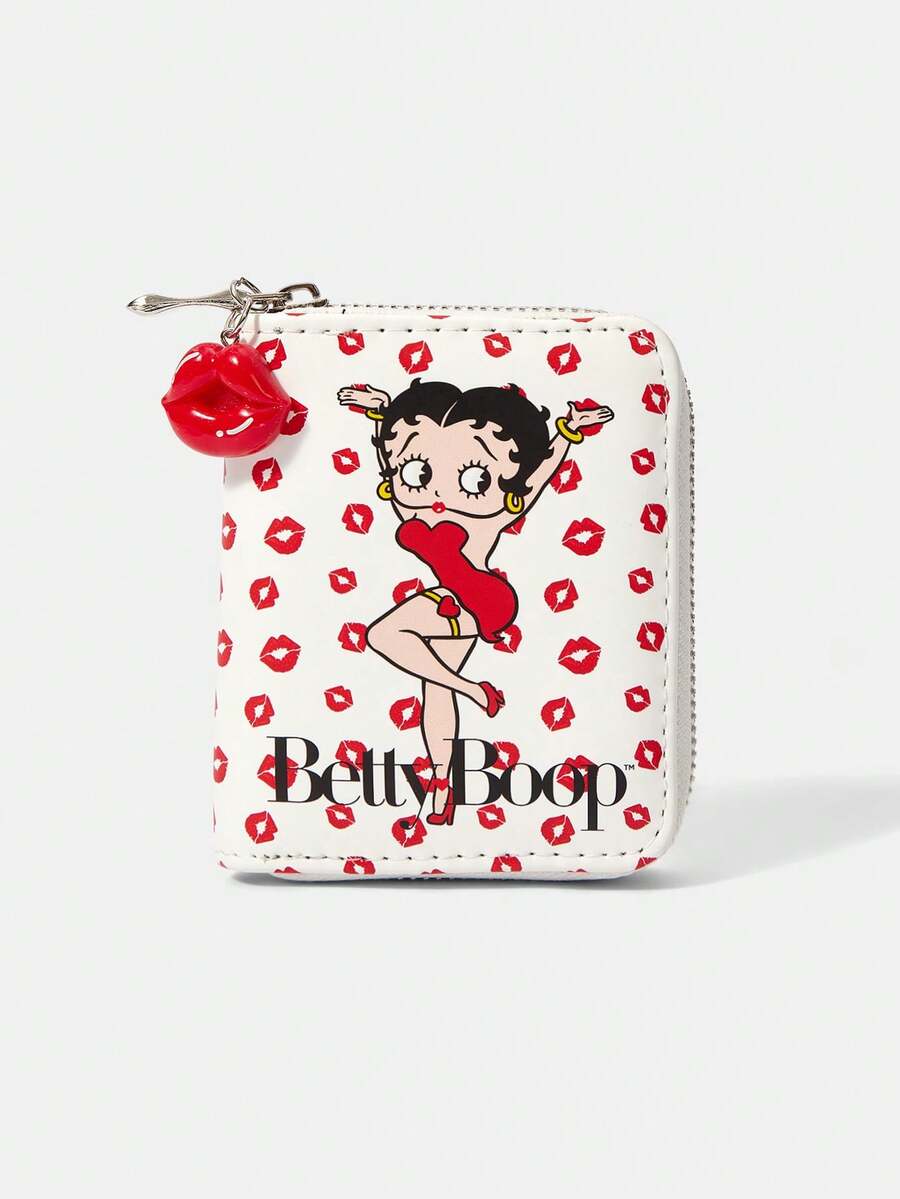 Betty Boop x SHEIN 1. 时尚短款钱包,饰有红色嘴唇图案 - 多色2 - 查看 1