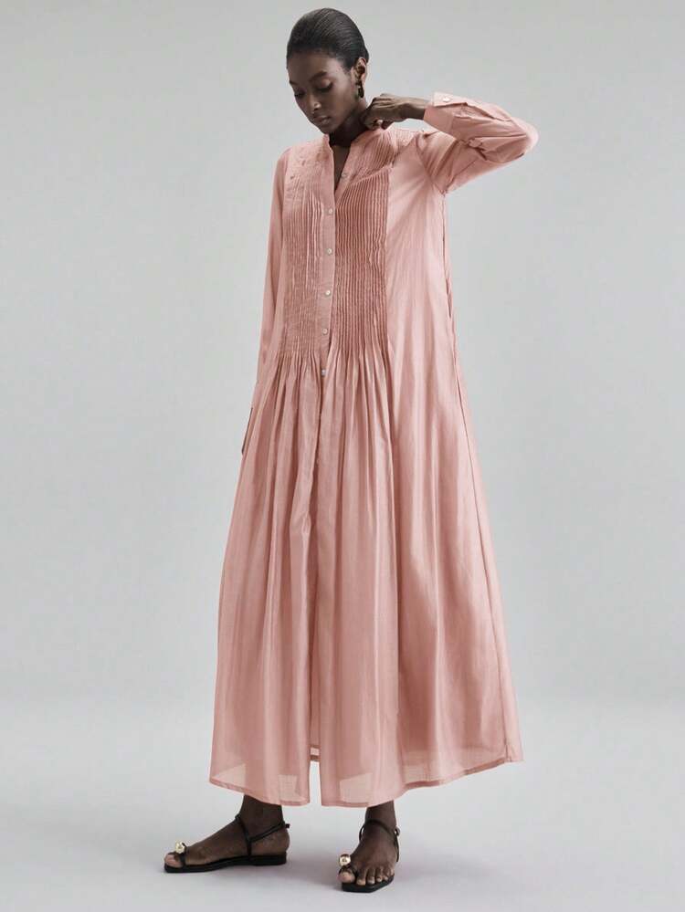 2026 SS New Women's Super Long Sleeve Ruched Loose Dress, Elegant Minimalist Bohemian Style, Suitable For Beach, Holiday, Country Music Festival