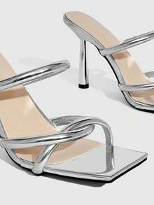 CUCCOO SZL Women's Fashion Daily Wear Slip-On High Heel Sandals - Silver - View 5