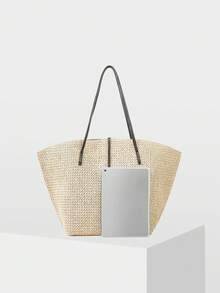 MOTF PREMIUM WOMEN'S LARGE-CAPACITY SHOULDER TOTE BAG, INCLUDING ZIPPER INNER BAG, SUITABLE FOR DAILY COMMUTING,VALENTINES DAY - Straw - View 4