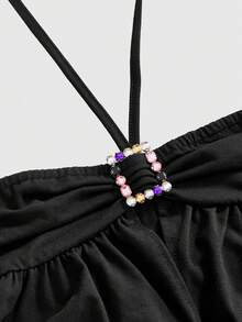 ROMWE J-Fashion Sexy Millennium Crystal Halter Neck Tie Mini Dress For Women - Black - View 3