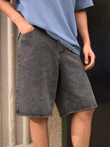Open Phase Short en jean décontracté unicolore pour hommes, style mode simple et tout-aller pour l'été, style américain rétro, unisexe, coupe décontractée pour tenues d'été - convient pour le port quotidien et les tenues de vacances d'été. - Gris - Voir 7