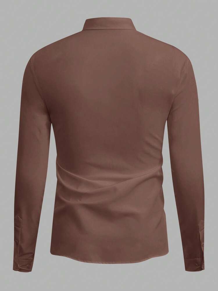 coffee brown dress shirt SYMOID Mens Coffee Long Sleeve Dress Shirt - 100% Polyester,  Wrinkle-Resistant & Easy Care, Classic Spread Collar, S-XXXL for Business &  Daily Casual,Size XL