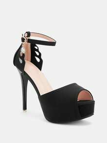 Glitzique Women's Fashion High Heel Sandals, Sexy Butterfly Wing Buckle Design, Round Toe Thick Heel Versatile Sandals For Spring, Summer, , Plus Size,Platform Heels For Women Spring Shoes Summer Shoes - Black - View 4