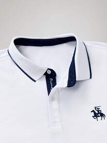 Officeau 2pcs Men's Knight Print Polo Shirt & Pants Casual Suit Men Casual Outfit Casual Men Outfit - Blue and White - View 9