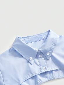 ROMWE Kawaii Fashionable Tie-Neck Asymmetrical Long Sleeve Blouse For Women - Baby Blue - View 3