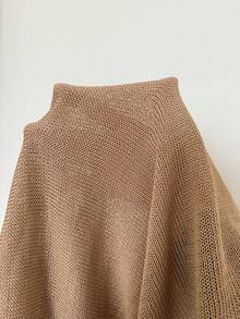 SHEIN EZwear Vestido de punto ajustado de unicolor con mangas de murciélago para mujer - Marrón - Ver 14