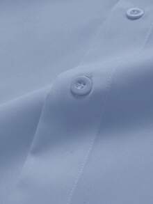 SWAVVY Loose Fit Men's Solid Color Button-Up Shirt With Tie Blue Men Dress Shirt Elegant Man Shirt - Blue - View 4