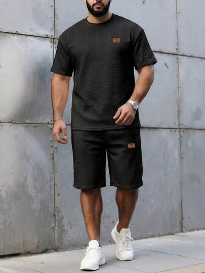 ResortEase 2 件大码男士圆领短袖 T 恤和抽绳休闲短裤套装夏季舒适服装