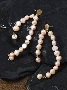 Opalesca 18K Gold Pale Pink Pearl Earrings, Elegant Casual Daily Accessory,Outfits,Old Money,Beaded,Wedding/Bridal Accessories,Fairycore/Fairy,Pearl,For Mom/Women/Girl/Mother,Elegant,Premium,Classy,Crystals,Valentine's Day,Gift - Gold - View 4
