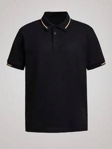 Officeau Men's Striped Short Sleeve Casual/Business Polo Shirt, Men's Black Golf Shirt - Black - View 1