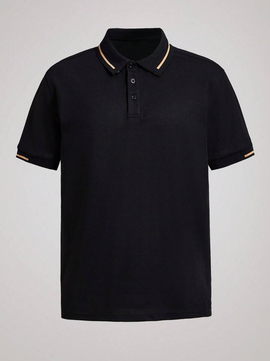 Officeau Men's Striped Short Sleeve Casual/Business Polo Shirt, Men's Black Golf Shirt - Black - View 1