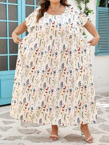 SHEIN CURVE+ Curve 尺码 US22 音乐节、海滨度假、波西米亚风随机印花休闲假日风格数码印花宽松短袖连衣裙 - 彩色 - 查看 10