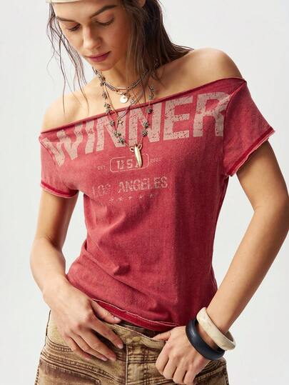 Bohemela Damen Lässig einfarbiges Strick Boot-Ausschnitt Kurzarm T-Shirt