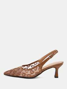 CUCCOO HITCHD Women Shoes Spring And Summer New Mesh Upper Exposed Heel Adjustable Pointed Thin High Heel Middle Heel Gorgeous Wind Sweet Outer Wear - Brown - View 8