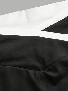 SHEIN EZwear 女士紧身喇叭裤，黑白撞色设计 - 黑與白 - 查看 4