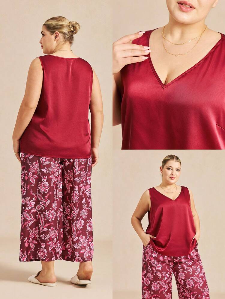 Plus Size Burgundy Pajama Set