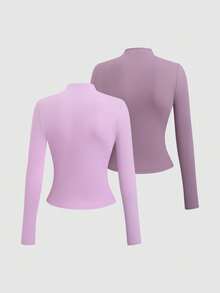 Sweetra Maglietta a maniche lunghe con collo alto plissettato, stile Y2K sexy - Multicolore - Visualizzare 2