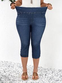 EMERY ROSE Mature Denim Quần jeans nữ cỡ lớn cạp cao, có túi và nút, dáng ôm, dài đến 7/8, thích hợp cho mùa hè, mùa xuân, lễ hội, trang phục lễ hội, tiệc tùng, đi biển, đi chơi, hẹn hò, tiệc cocktail, sự kiện trang trọng, kỳ nghỉ, văn phòng, công sở, đi làm, khách dự đám cưới và lễ hội miền Tây. - Màu xanh lam - Xem 7