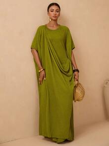 SHEIN Veneréa Đầm midi dáng rộng, thanh lịch, thoải mái dành cho nữ, thích hợp cho kỳ nghỉ. - màu xanh lá - Xem 3