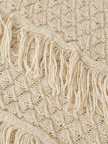 ROMWE 复古度假三角系带流苏仿钩针编织裙 - 杏色 - 查看 7