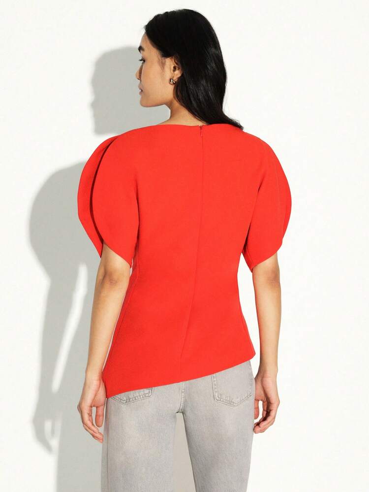 KSTM Statement Puff Sleeve Blouse With Dramatic Silhouette Boat Neck Vibrant Top For Contemporary Fashion