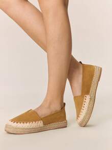 Styleloop Zapatos de mujer de ante bordados con estilo retro - Camel - Ver 1