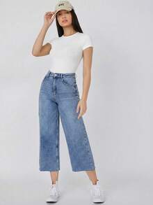SHEIN BASICS 休閒素色短袖連身衣，夏季白色女款連身衣，夏季服飾 - 白色 - 查看 8
