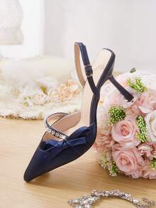 CUCCOO HITCHD 女士鞋履春夏新款立体可爱大蝴蝶结尖头酒杯跟中跟浪漫优雅简约黑色缎面高跟单跟约会下午茶派对情人节优雅礼服宴会约会晚礼服甜美性感婚鞋半拖鞋马卡龙白米色蓝色宝蓝色粉色棕色绿色酒红色灰色玫瑰红紫色黄色橙色杏色金色银色钻石大码水钻花朵蕾丝婚鞋春鞋新娘鞋 - 寶藍色 - 查看 13
