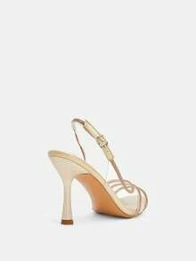 Glitzique Ladies" Transparent PVC High-Heeled Sandals With Rhinestones, Party Fashion Buckle Pointed Toe High-Heeled Sandals For Summer Summer Shoes - Gold - View 6