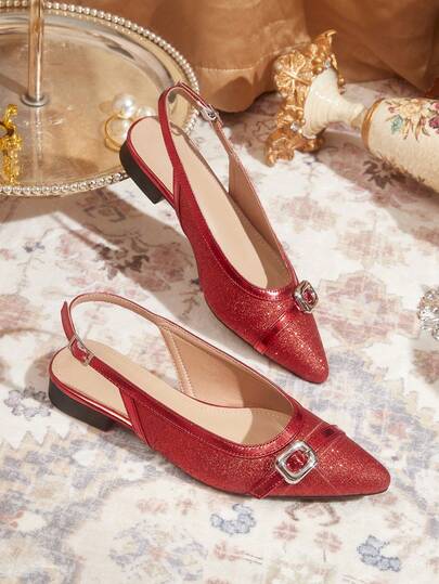 CUCCOO TILAWA Women Shoes Glitter Fabric Design Red Pointed High Heels Single Shoes Suitable For Parties, Daily Wear Shooting