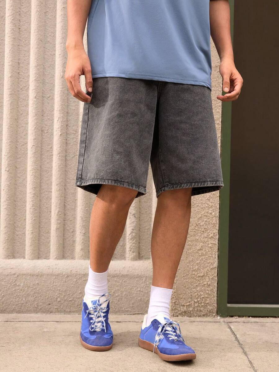 Open Phase Short en jean décontracté unicolore pour hommes, style mode simple et tout-aller pour l'été, style américain rétro, unisexe, coupe décontractée pour tenues d'été - convient pour le port quotidien et les tenues de vacances d'été. - Gris - Voir 1