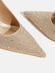 CUCCOO TILAWA Women Shoes Pointed Slender Heel Gold Rhinestone Sexy Fashion Gorgeous Back Lift After Empty Shoes With Skirts Banquet Party Night Club Women's High Heel Shoes Women's Shoes - Gold - View 5