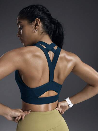 Powerista Women's Solid Color Criss-Cross Back Casual Versatile Daily Outdoor Sports Bra Open Back Athletic Top Open Back Sports Bra Glow Mode Active Wear Sports Bras