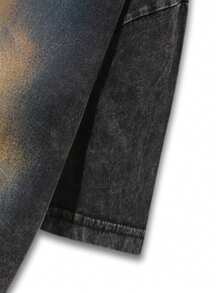 ROMWE MEN 男士圆领做旧设计人形印花休闲百搭日常短袖T恤 - 黑色 - 查看 5